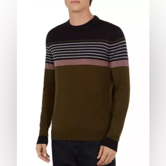 Ted Baker London Sweater Men’s Gray Black Color Block Stripes Wool Blend size 4 - Picture 1 of 9